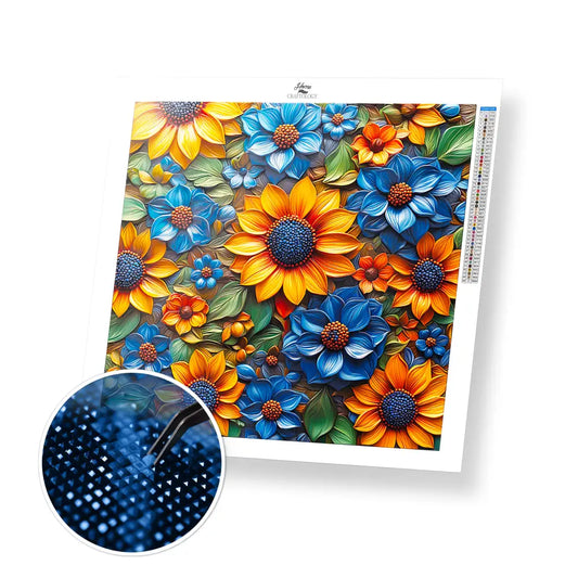 New! Yellow and Blue Sunflowers - Exclusive Premium Diamond Painting Kit - 30x30cm / 12x12’’ / Square (Most Popular)