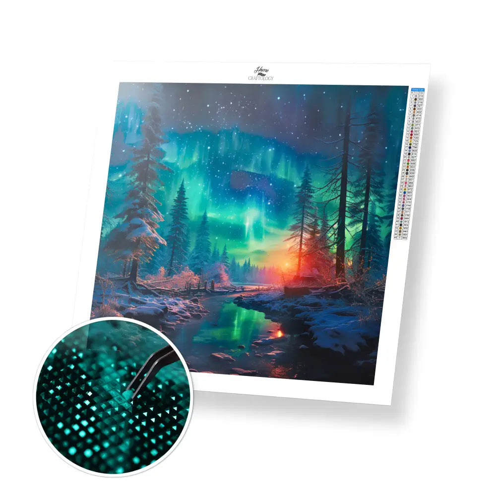 Northern Lights in Winter - Exclusive Premium Diamond Painting Kit - 30x30cm / 12x12’’ / Square (Most Popular)