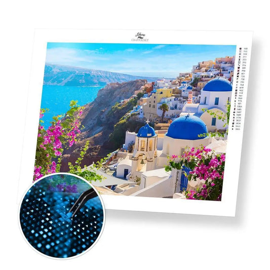 Oia Village Santorini - Exclusive Premium Diamond Painting Kit - 25x20cm / 10x8’’ / Square (Most Popular) - Diamond