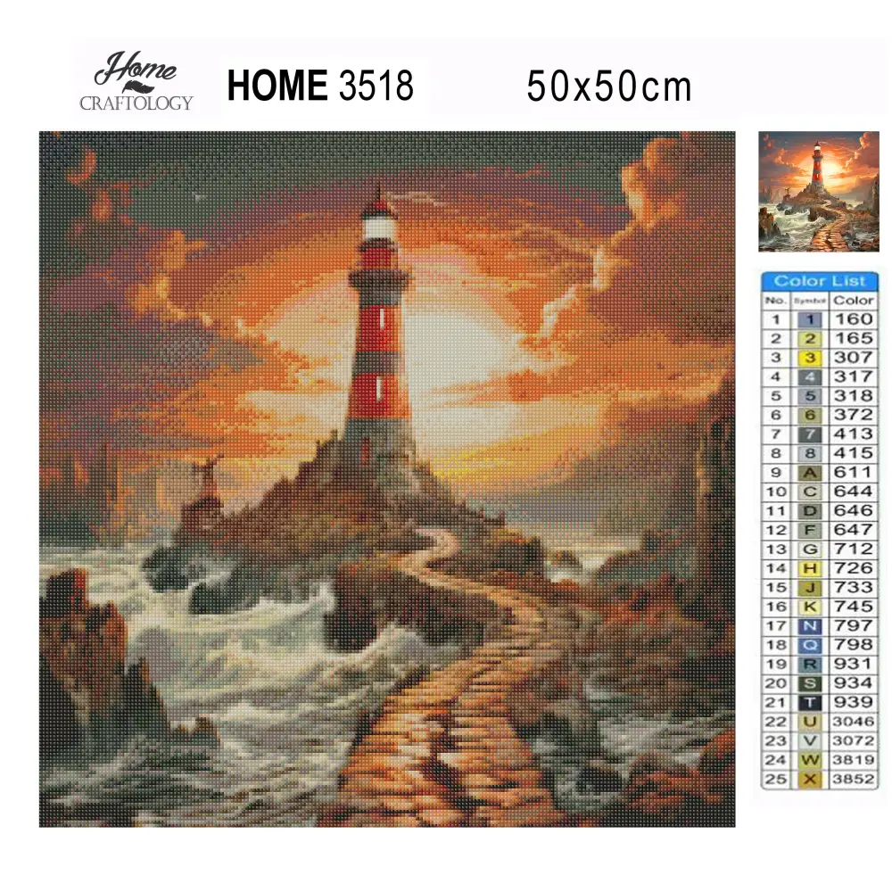 Orange and Blue Lighthouse - Exclusive Premium Diamond Painting Kit - Diamond Painting Kit