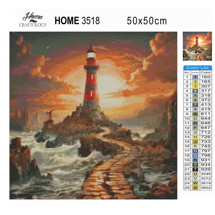 Orange and Blue Lighthouse - Exclusive Premium Diamond Painting Kit - Diamond Painting Kit