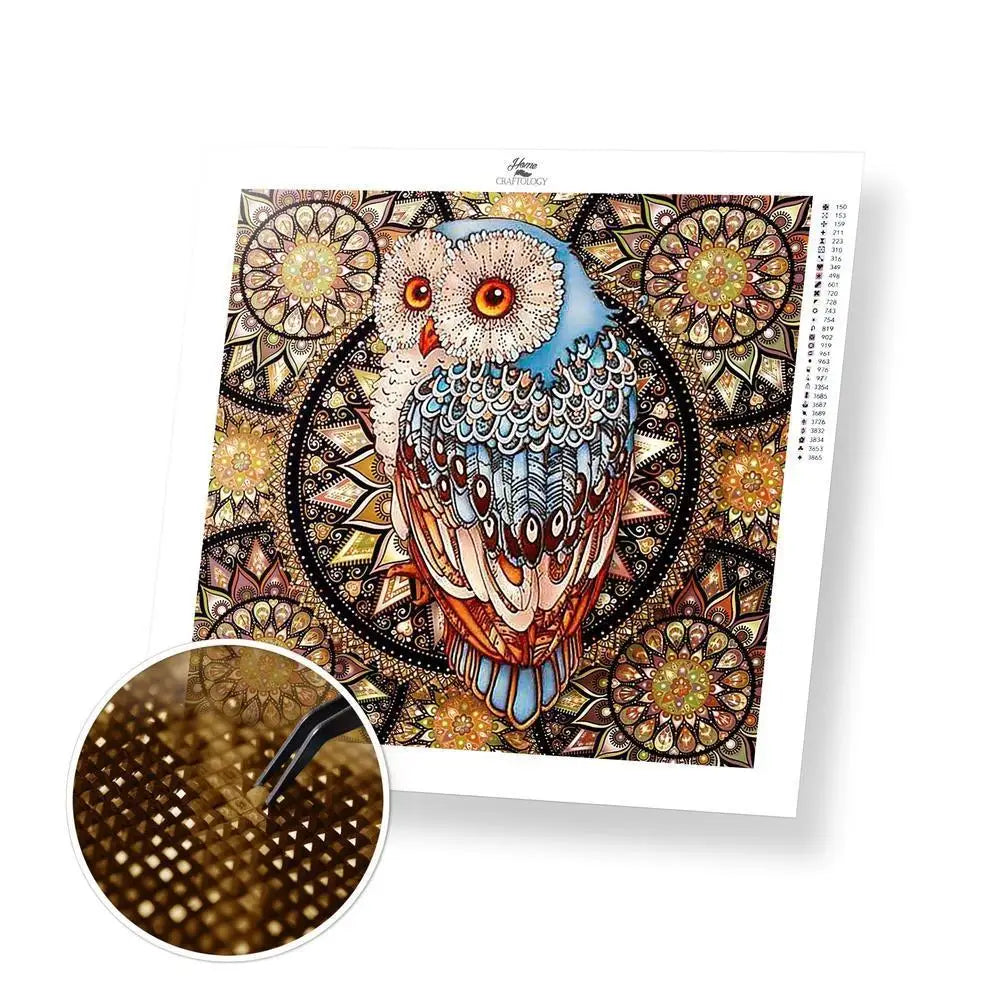 Owl Mandala - Exclusive Premium Diamond Painting Kit - 20x20cm / 8x8’’ / Square (Most Popular) - Diamond Painting Kit
