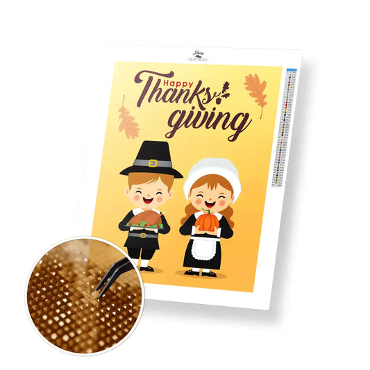 Pilgrim Thanksgiving - Premium Diamond Painting Kit - 30x40cm / 12x16’’ / Square (Most Popular) - Diamond Painting Kit