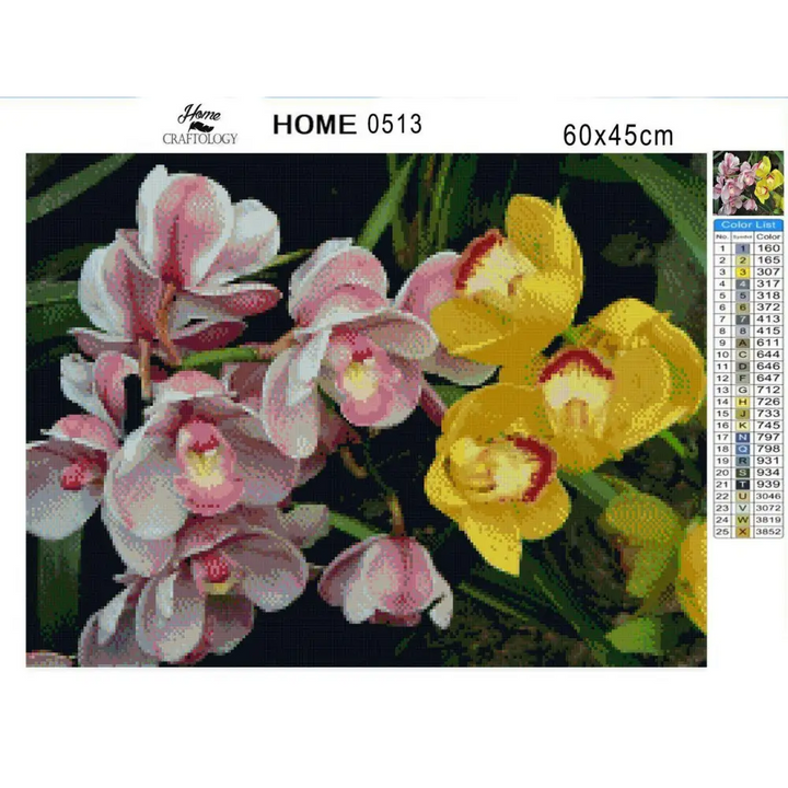 Pink and Yellow Orchids - Diamond Painting Kit - Home Craftology