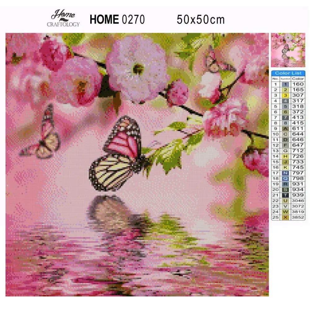 Pink Butterfly and Flowers - Premium Diamond Painting Kit - Diamond Painting Kit