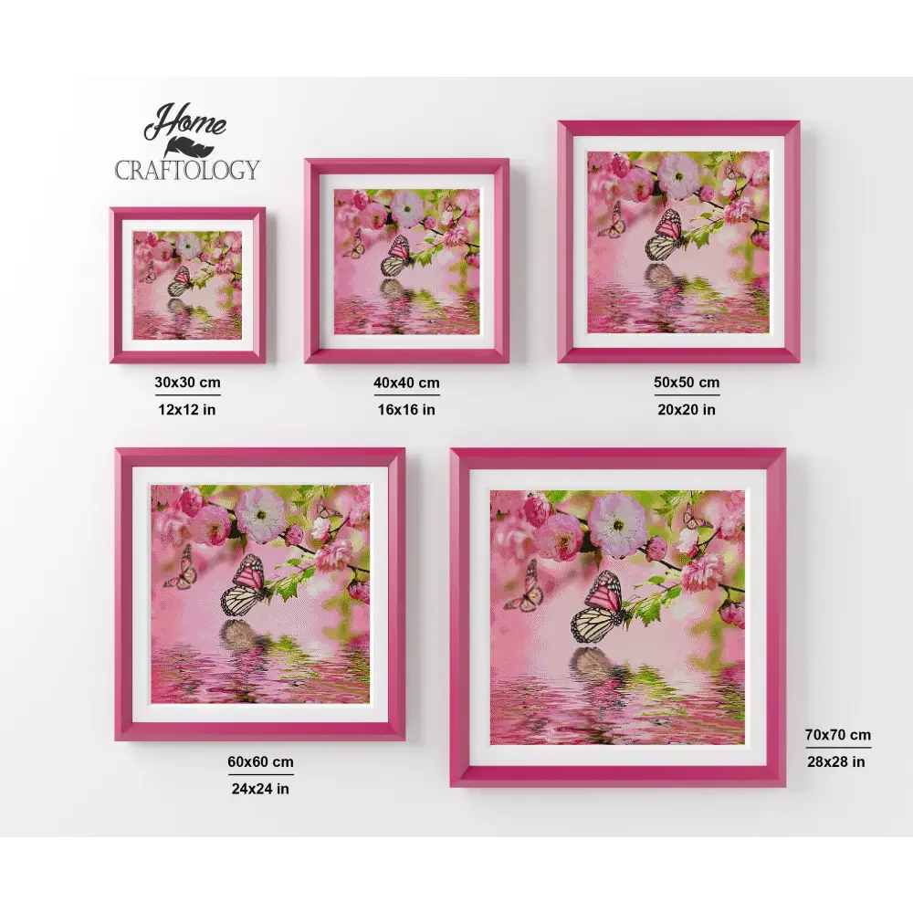 Pink Butterfly and Flowers - Premium Diamond Painting Kit - Diamond Painting Kit