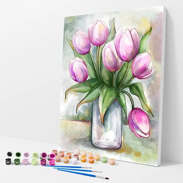 Pink Tulips Kit - Paint By Numbers - 30x40cm / 12x16’’ / No Frame - Paint By Numbers