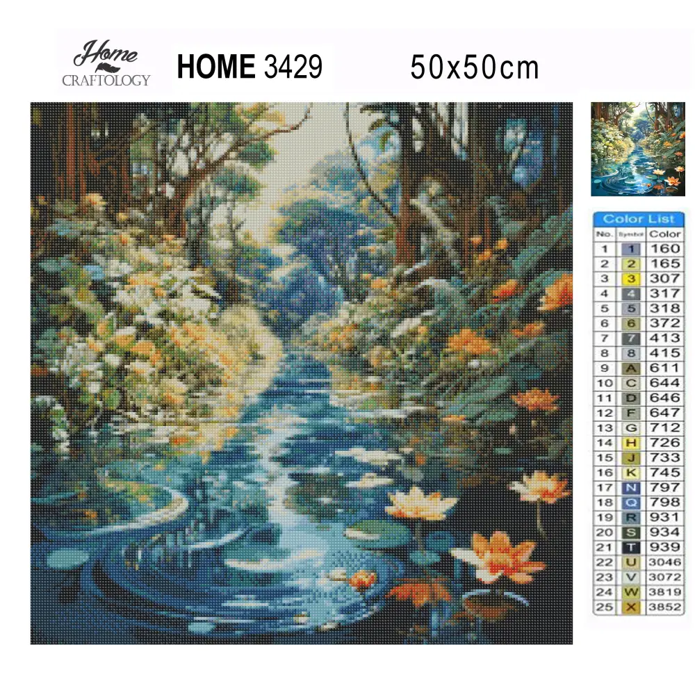 Pond with Flowers - Exclusive Premium Diamond Painting Kit - Diamond Painting Kit