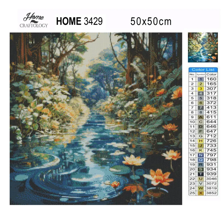 Pond with Flowers - Exclusive Premium Diamond Painting Kit - Diamond Painting Kit