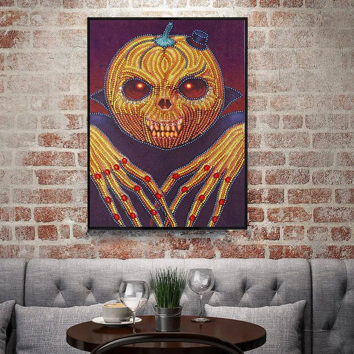 Pumpkin Head Gemstone - Premium 5D Poured Glue Diamond Painting Kit - 30x40cm / 12x16’’ - Gemstone