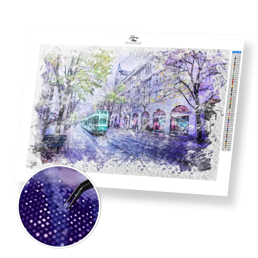 Purple Street Painting - Premium Diamond Painting Kit - 45x30cm / 18x12’’ / Square (Most Popular) - Diamond Painting Kit