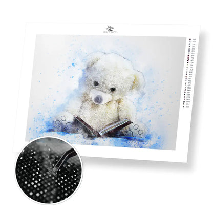 Reading Teddy Bear - Premium Diamond Painting Kit - 40x30cm / 16x12’’ / Square (Most Popular) - Diamond Painting Kit