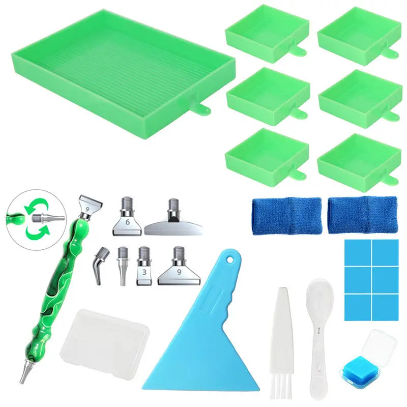 Rectangular Diamond Painting Tray with Pen Package - Green - Diamond Painting Accessory