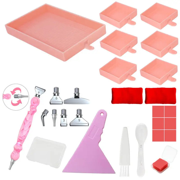 Rectangular Diamond Painting Tray with Pen Package - Pink - Diamond Painting Accessory