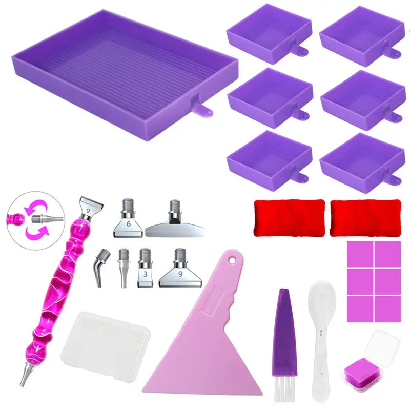 Rectangular Diamond Painting Tray with Pen Package - Purple - Diamond Painting Accessory