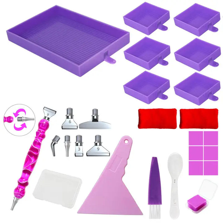 Rectangular Diamond Painting Tray with Pen Package - Purple - Diamond Painting Accessory