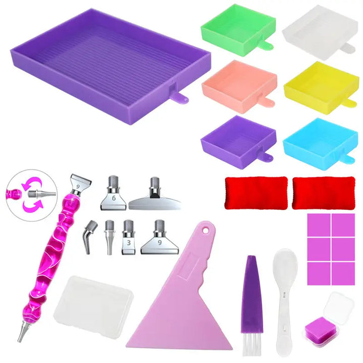 Rectangular Diamond Painting Tray with Pen Package - Purple Colorful - Diamond Painting Accessory