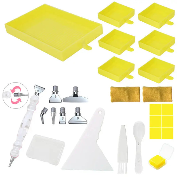 Rectangular Diamond Painting Tray with Pen Package - Yellow - Diamond Painting Accessory
