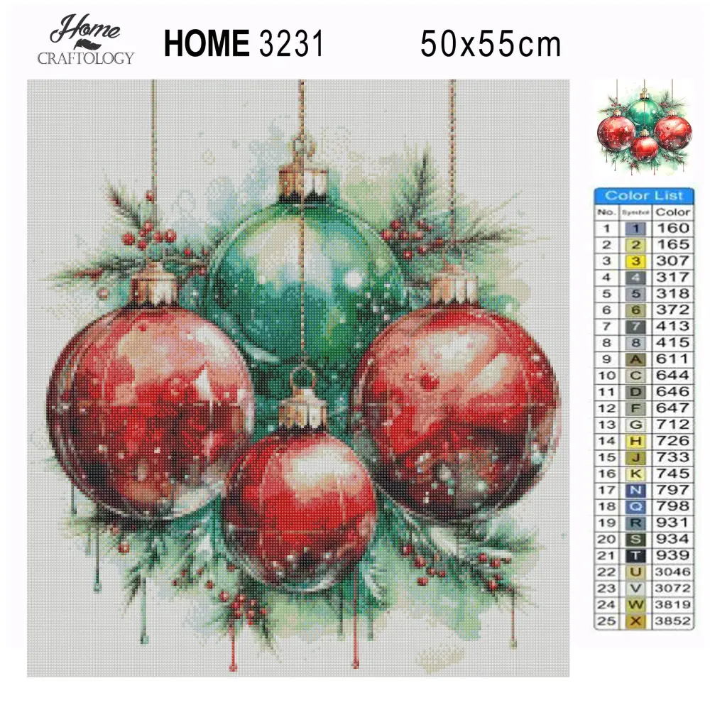 Red and Green Christmas Balls - Exclusive Premium Diamond Painting Kit - Diamond Painting Kit