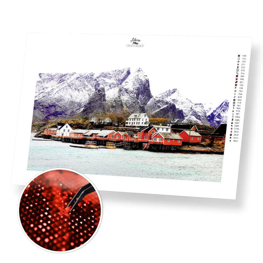 Red Nordic Houses - Premium Diamond Painting Kit - 45x30cm / 18x12’’ / Square (Most Popular) - Diamond Painting Kit
