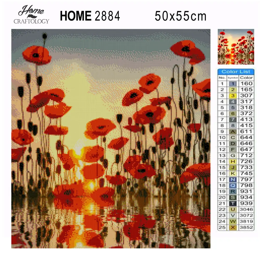 Red Poppies Reflection - Premium Diamond Painting Kit - Diamond Painting Kit