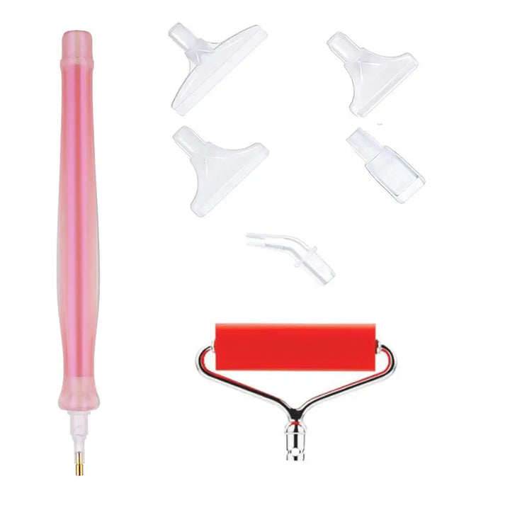Roller Diamond Painting Pen with 5 Replaceable Tips - Pink - Diamond Painting Accessory