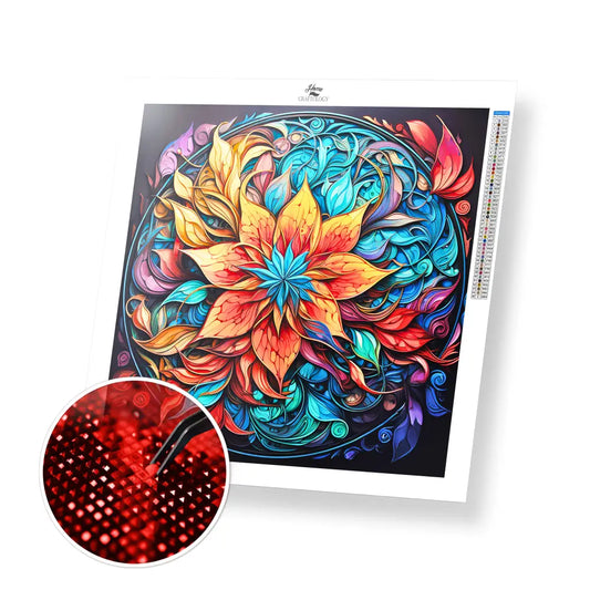 Round Flower Mandala - Exclusive Premium Diamond Painting Kit - 30x30cm / 12x12’’ / Square (Most Popular) - Diamond