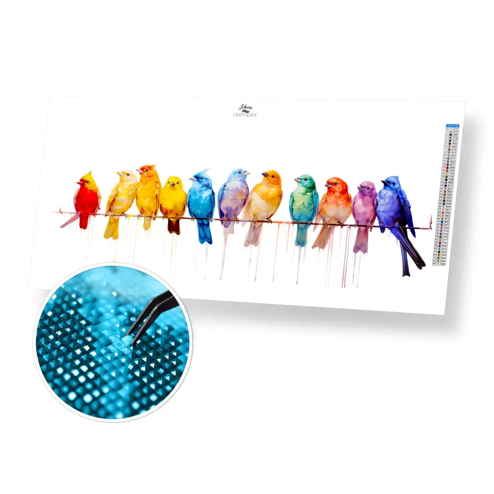 Row of Birds - Exclusive Premium Diamond Painting Kit - 70x30cm / 28x12’’ / Square (Most Popular) / No Frame - Diamond