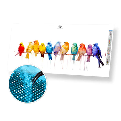Row of Birds - Exclusive Premium Diamond Painting Kit - 70x30cm / 28x12’’ / Square (Most Popular) / No Frame - Diamond