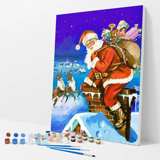 Santa on the Chimney Kit - Paint By Numbers - 30x40cm / 12x16’’ / No Frame - Paint By Numbers