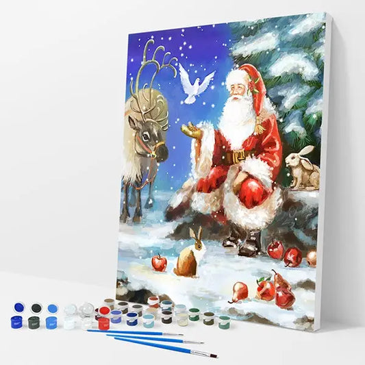 Santa Playing with Animals Kit - Paint By Numbers - 30x40cm / 12x16’’ / No Frame - Paint By Numbers