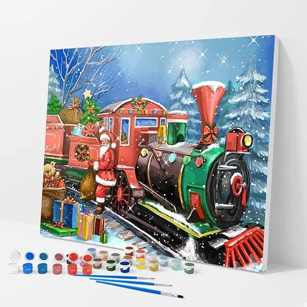 Santa’s Train Kit - Paint By Numbers - 30x40cm / 12x16’’ / No Frame - Paint By Numbers