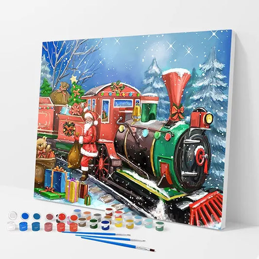Santa’s Train Kit - Paint By Numbers - 30x40cm / 12x16’’ / No Frame - Paint By Numbers