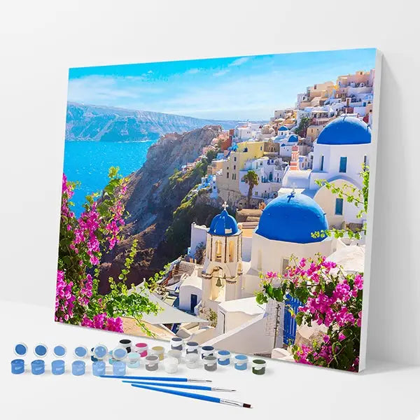 Santorini Coast Kit - Paint By Numbers - 30x40cm / 12x16’’ / No Frame - Paint By Numbers