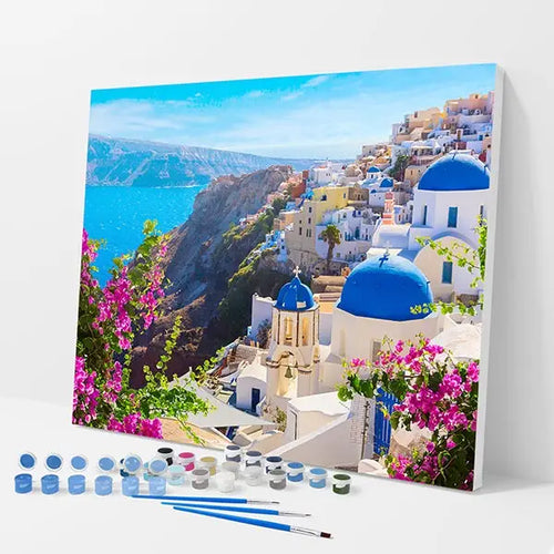 Santorini Coast Kit - Paint By Numbers - 30x40cm / 12x16’’ / No Frame - Paint By Numbers