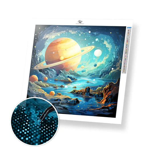Saturn with Other Planets - Exclusive Premium Diamond Painting Kit - 30x30cm / 12x12’’ / Square (Most Popular)