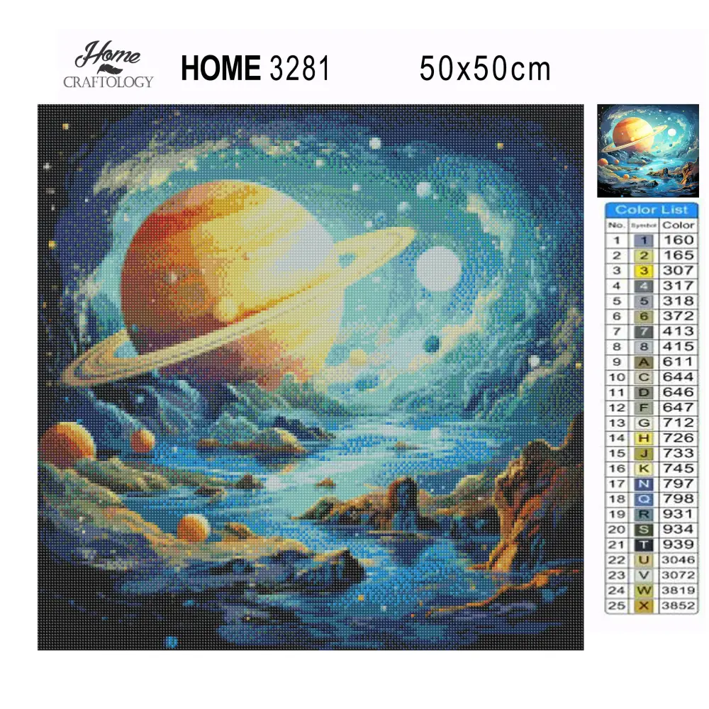 Saturn with Other Planets - Exclusive Premium Diamond Painting Kit - Diamond Painting Kit