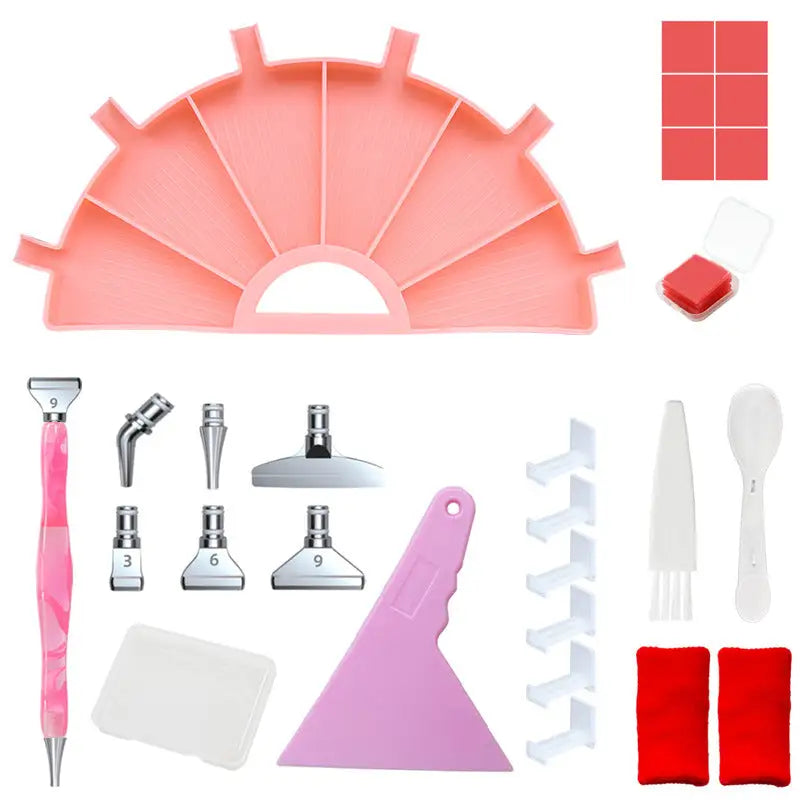 Semi-Circle Diamond Painting Tray with Pen Package - Pink - Diamond Painting Accessory