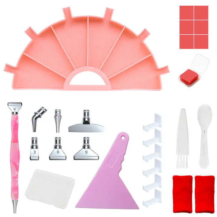 Semi-Circle Diamond Painting Tray with Pen Package - Pink - Diamond Painting Accessory
