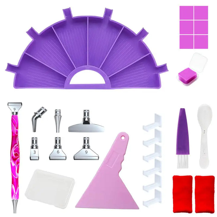 Semi-Circle Diamond Painting Tray with Pen Package - Purple - Diamond Painting Accessory