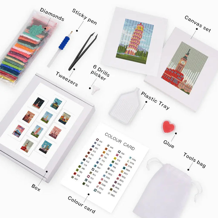 Set of 10 Famous Landmarks - Mini Diamond Painting Kits - Mini Painting