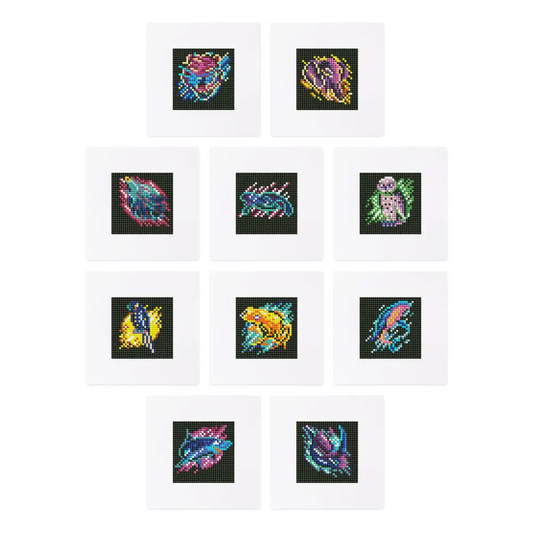 Set of 10 Nocturnal Animals - Mini Diamond Painting Kits - Mini Painting
