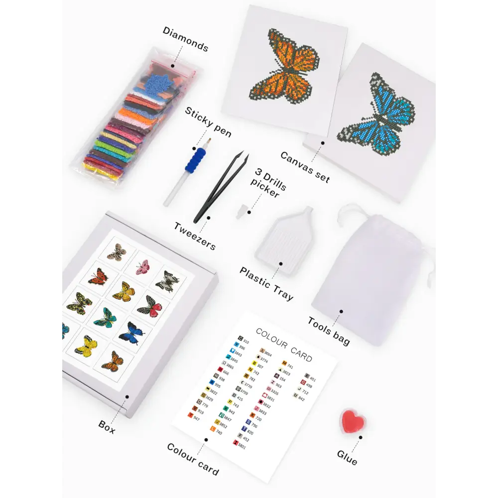 Set of 12 Butterflies A - Mini Diamond Painting Kits - Mini Painting