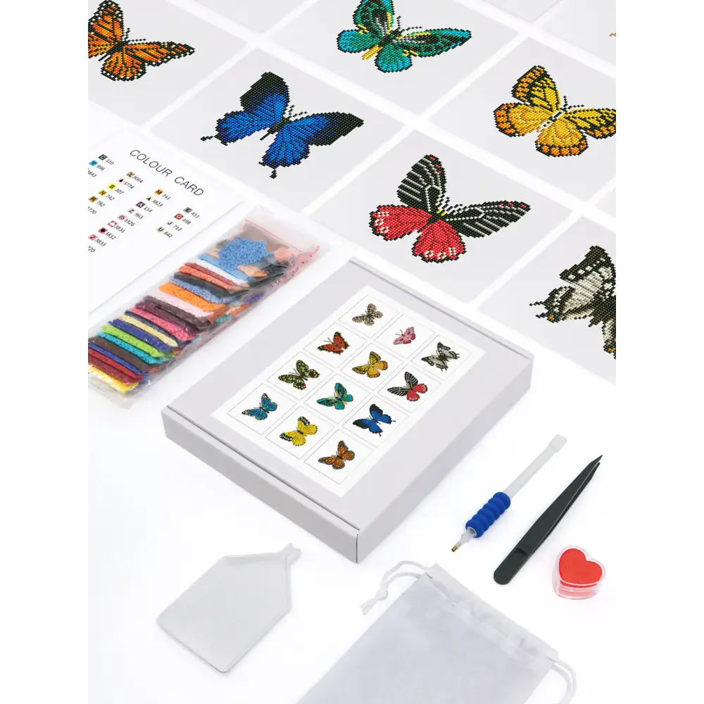 Set of 12 Butterflies A - Mini Diamond Painting Kits - Mini Painting