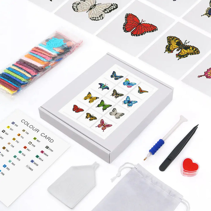 Set of 12 Butterflies B - Mini Diamond Painting Kits - Mini Painting
