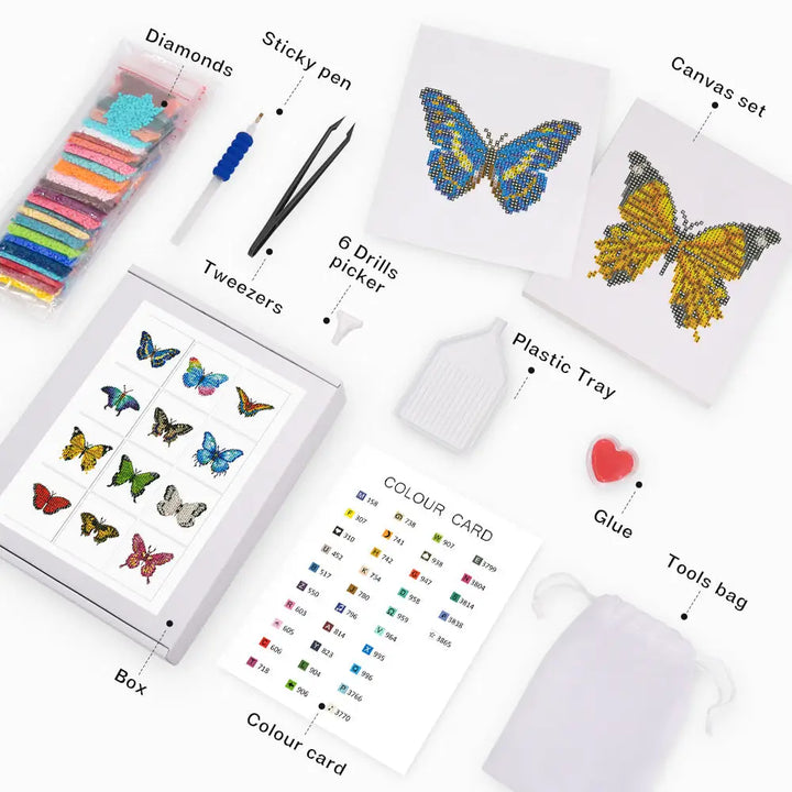 Set of 12 Butterflies B - Mini Diamond Painting Kits - Mini Painting