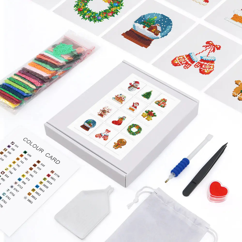 Set of 12 Christmas Designs A - Mini Diamond Painting Kits - Mini Painting