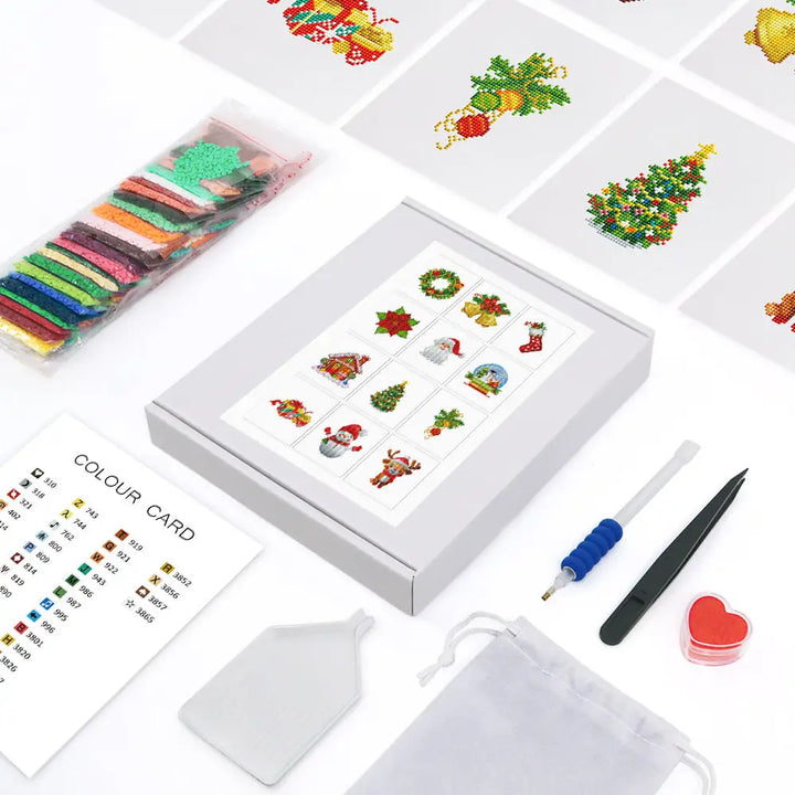 Set of 12 Christmas Designs B - Mini Diamond Painting Kits - Mini Painting