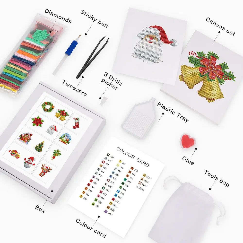 Set of 12 Christmas Designs B - Mini Diamond Painting Kits - Mini Painting