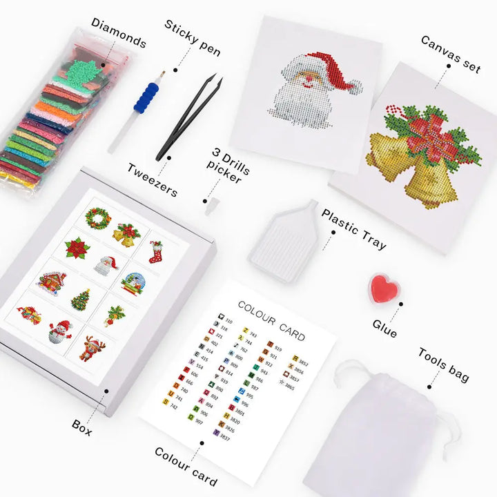 Set of 12 Christmas Designs B - Mini Diamond Painting Kits - Mini Painting